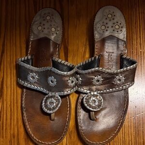 Jack Rogers Tan and Silver Thong Sandals
